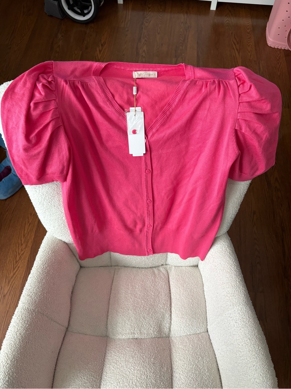 Women's Puff-Sleeve Button Cardigan - Hot Pink